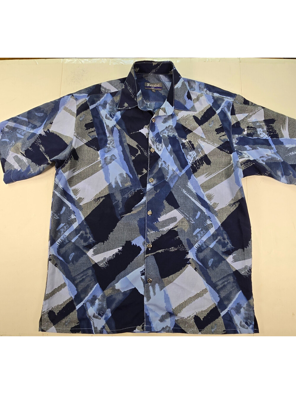 Bassiri Uomo Shirt Mens L Blue/Grey Abstract Short Sleeve Striped